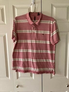 Perry Ellis America men’s L short sleeve polo red white grey striped cotton